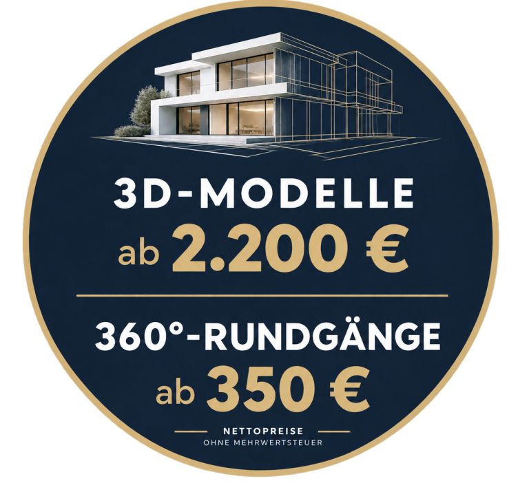 3D-Modelle von Immobilien (von aussen) ab 2200 Euro (netto)| 360-Grad-Rundgänge (von innen) ab 350 Euro (netto)